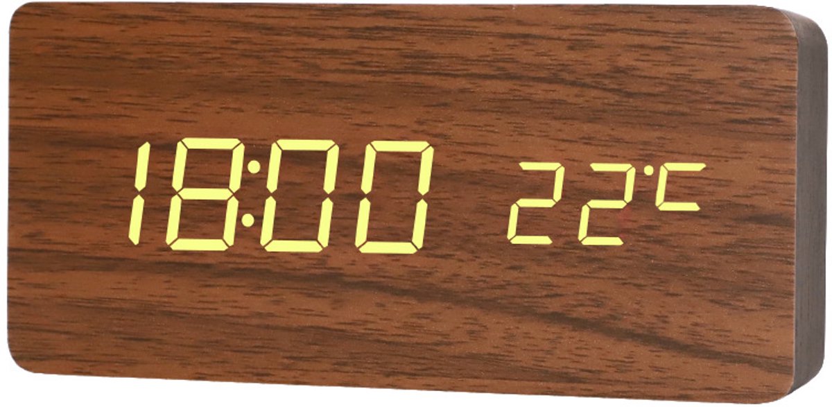 Houten Digitale Wekker, Multifunctionele Slimme Wekker, Usb-Aangedreven Led-Wekker Met Temperatuurweergave, Geschikt Voor Slaapkamers, Kantoren, Reizen En Als Decoratief Item Voor Op Het Bureau - Bruin