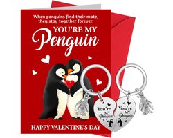 Pinguïn Valentijnskaart voor hem of haar, You Are My Penguin Valentines Day Card, Happy Valentine's Day Card Pinguïnkaart met pinguïn sleutelhanger voor pinguïn Valentijnscadeaus, pinguïn