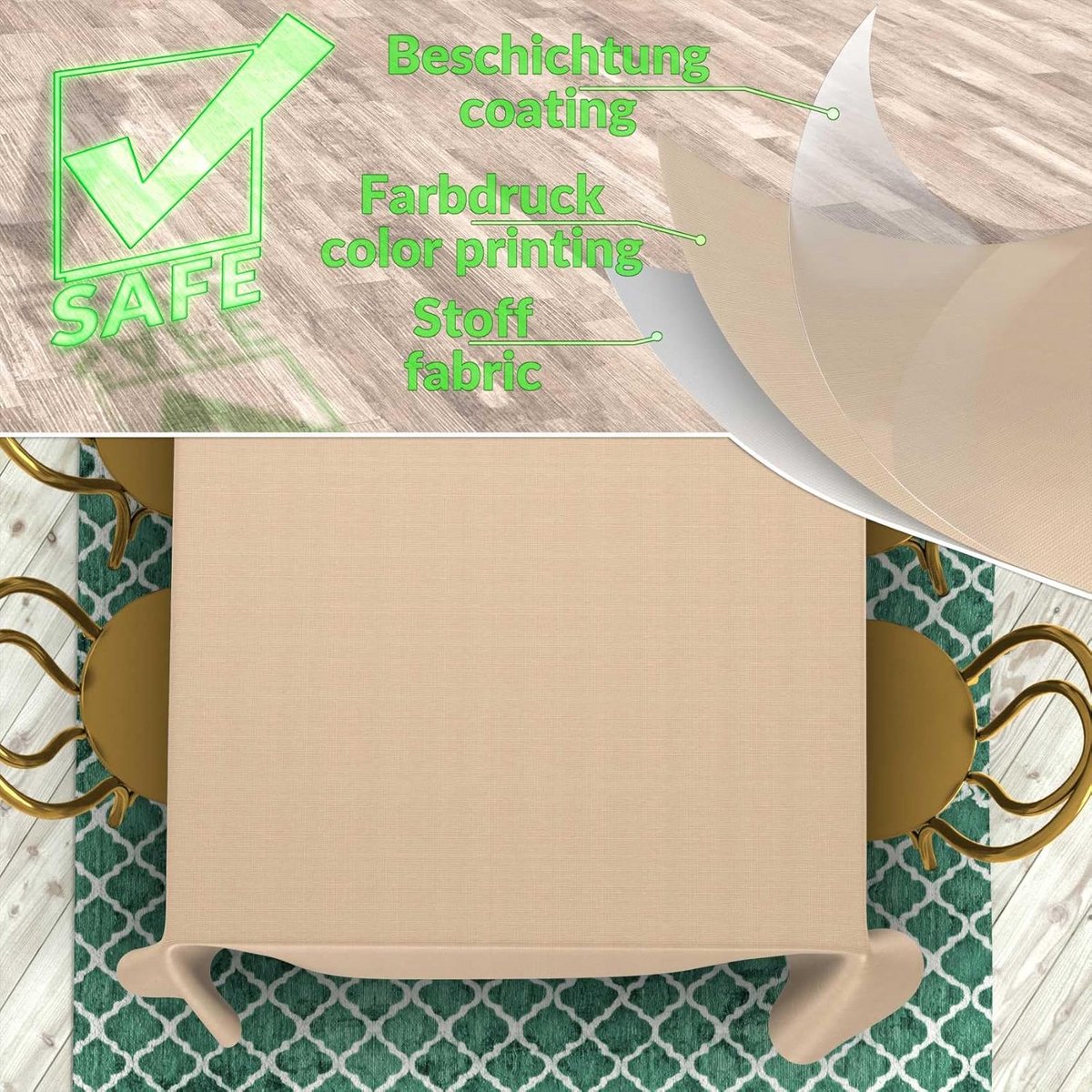 Waterafstotend Damast Tafelkleed Katoen-Polyester Jacquard Beige 300x140cm - Kreukvrij