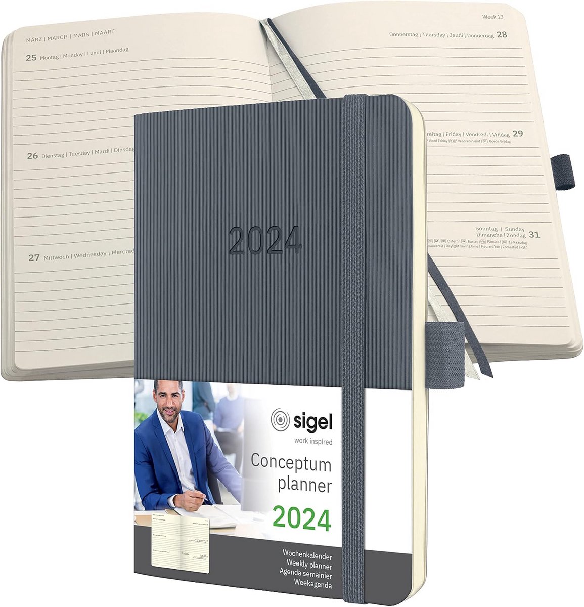 Weekkalender 2024 Softcover A6 Donkergrijs met Penlus en Archieftas