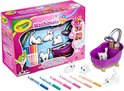 Crayola Washimals set met een paarse badkuip, 4 dieren en 5 kleurpotloden. Bevat Jake, Laney, Jenny, Russell.