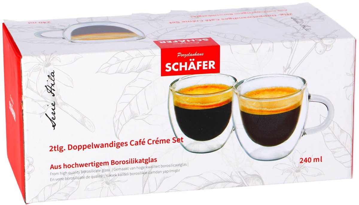 Schäfer dubbelwandige mokken set van 2 - 240ml luxe glazen.