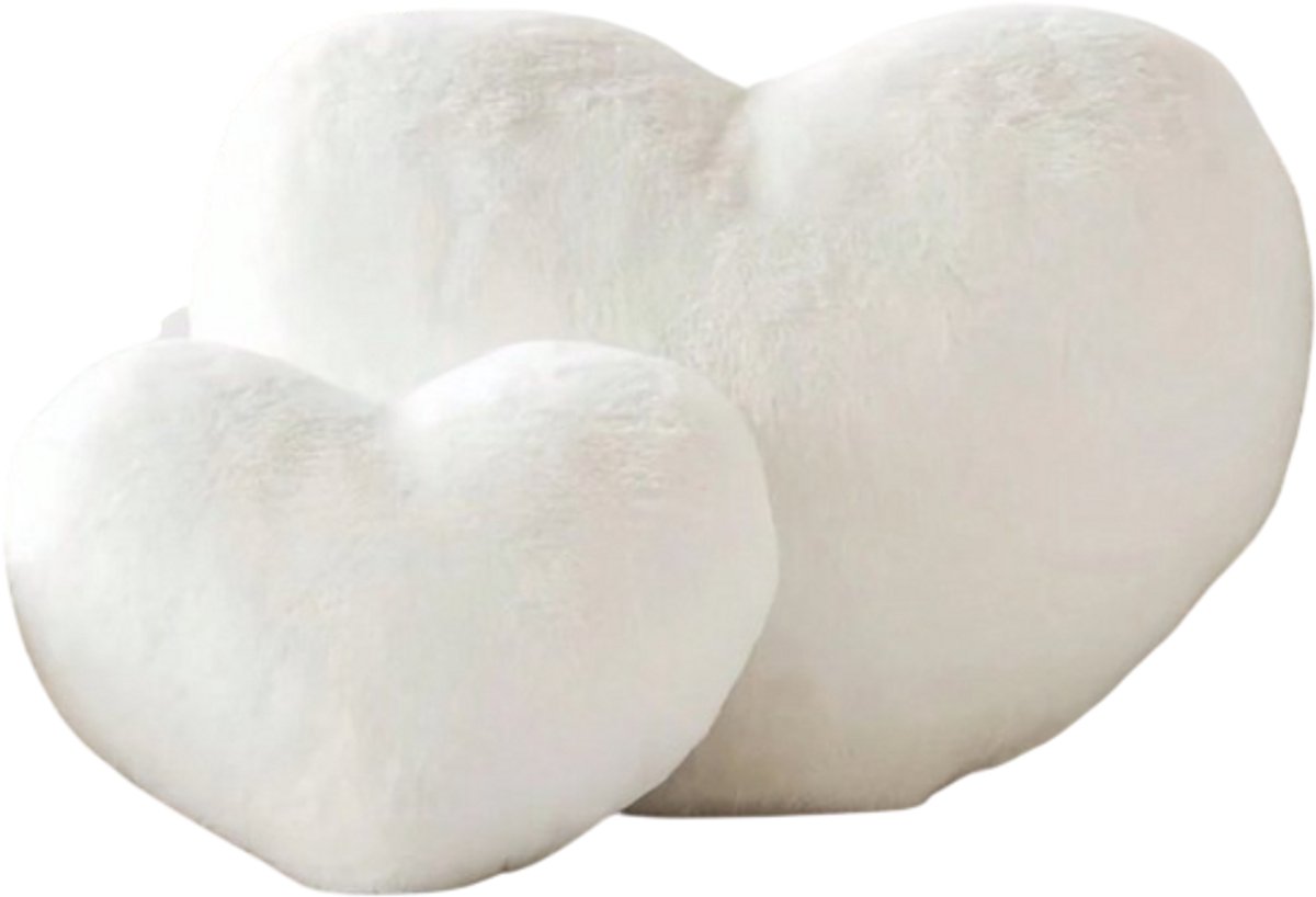 S&E Zachte Hartvormige Kussen - Pluche Konijnenbont Decoratief Kussen voor Bank, Bed of Slaapkamer - Perfect Valentijnscadeau voor Meisjes en Vrouwen - 40 x 28 cm - Wit