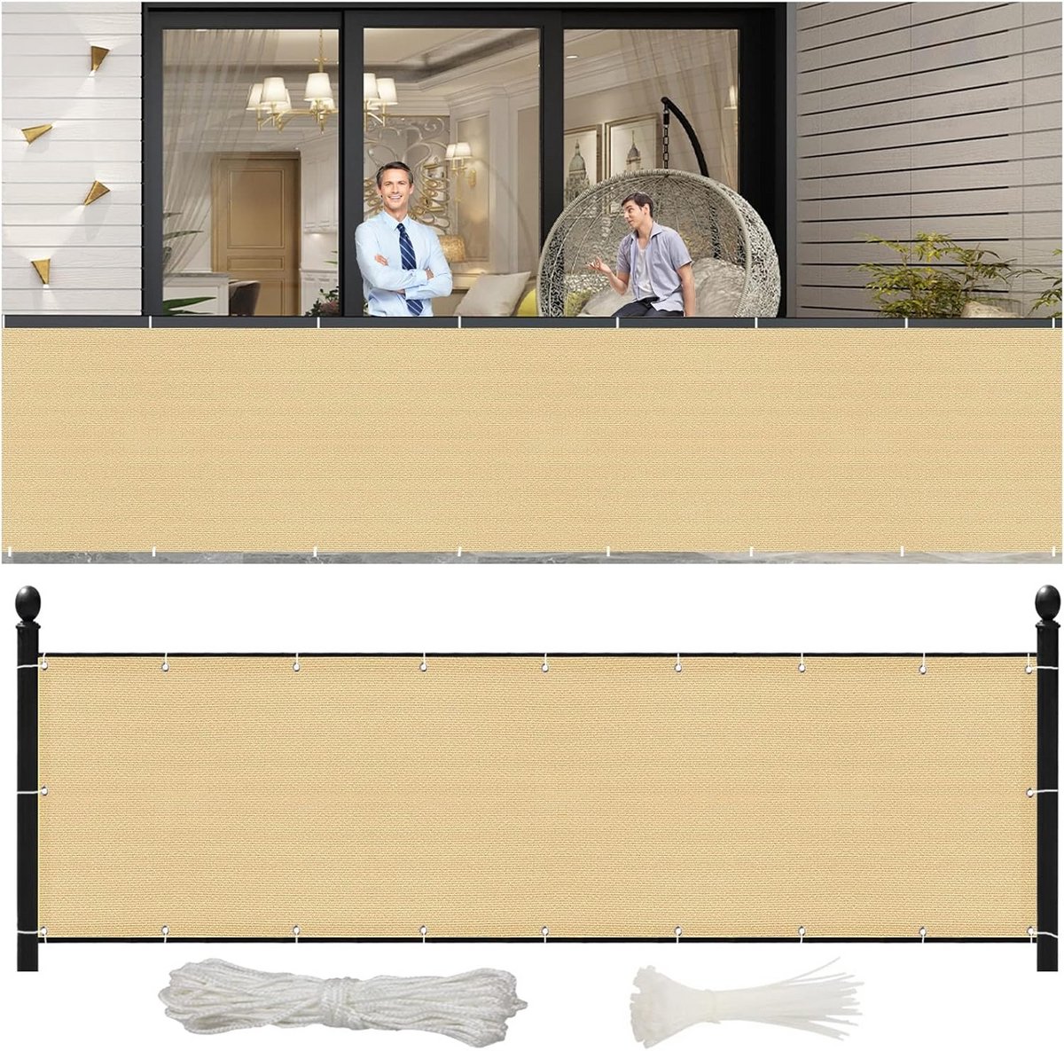 Geel Privacy Balkonscherm 90 x 1000 cm met Oogjes voor Inkijkbescherming en Tuin