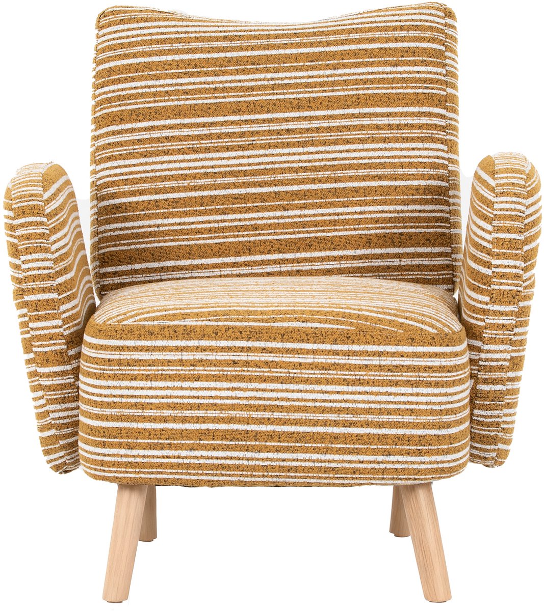 Moderne fauteuil, stof met cirkelpatroon, met zijzak, poten van massief hout, comfortabele leesstoel, woonkamer, slaapkamer, kantoor-Mosterdgeel