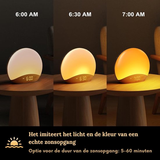 Wake Up Light - Digitale Wekker - Lichtwekker - Nachtlampje - Wekker - 26 White Noise geluiden - Incl. Nederlandse handleiding van Alecto — afbeelding 2