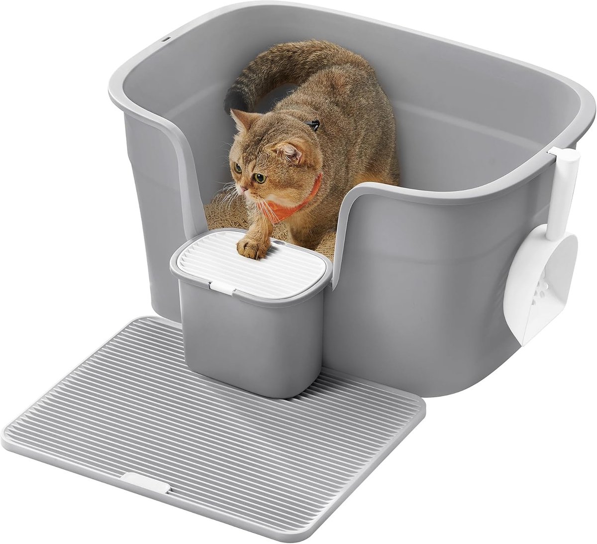 Famanu – Extra grote hoogzijdige kattenbak met opbergvak en schep – ruime kattenbak geschikt voor grote katten – spatvrij ontwerp met hoge randen voor schoon gebruik – grijs Famanu – Extra grote hoogzijdige kattenbak met opbergvak en schep – ruime kattenbak geschikt voor grote katten – spatvrij ontwerp met hoge randen voor schoon gebruik – grijs