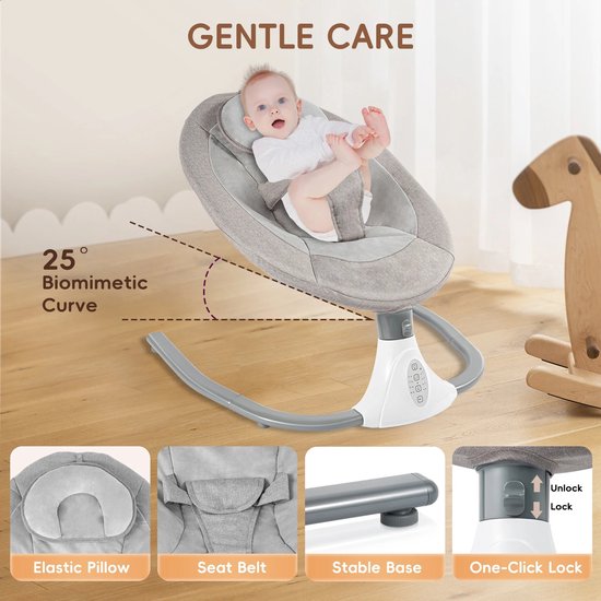 Elektrische Babyschommel - Baby Bouncer - 4 Schommelstanden - Bluetooth & Slaapliedjes - Met Zonnescherm en Klamboe — afbeelding 5