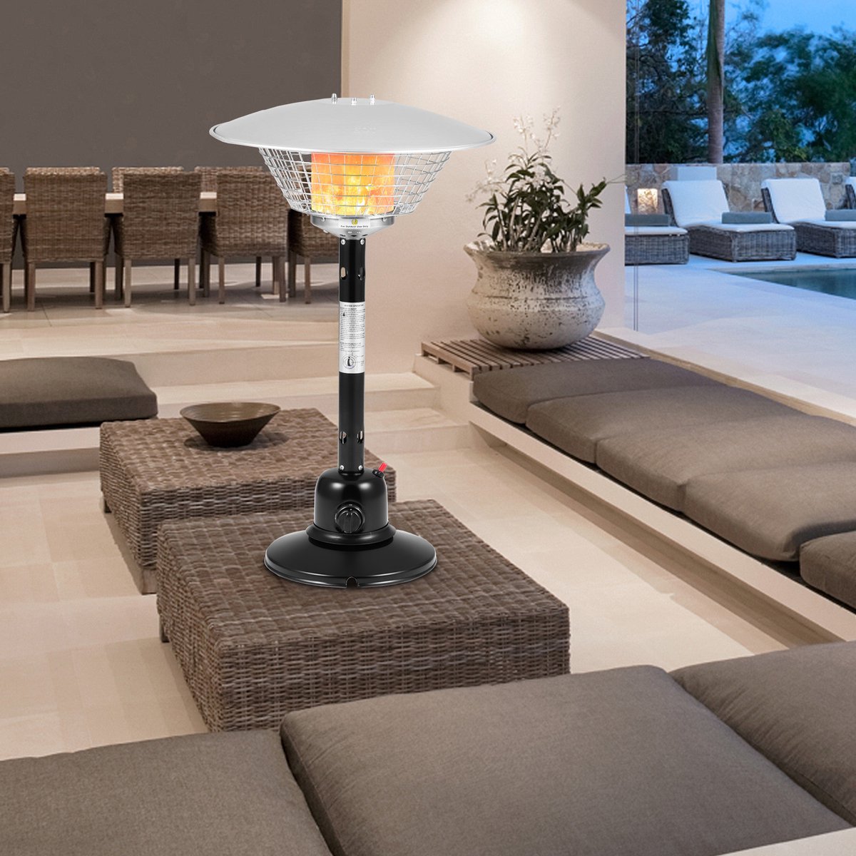 COSTWAY Terrasverwarmer voor Tafelblad, Gasverwarmer, Draagbare Tafelverwarmer met 4000 W Verwarmingsvermogen, Kantel- en Oververhittingsbeveiliging, Paddestoelverwarmer met Verzwaarde Basis voor Tuin en Terras (Zwart) – foto 8