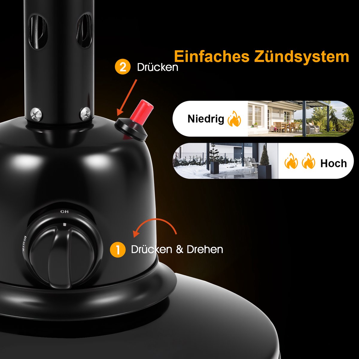 COSTWAY Terrasverwarmer voor Tafelblad, Gasverwarmer, Draagbare Tafelverwarmer met 4000 W Verwarmingsvermogen, Kantel- en Oververhittingsbeveiliging, Paddestoelverwarmer met Verzwaarde Basis voor Tuin en Terras (Zwart) – foto 6