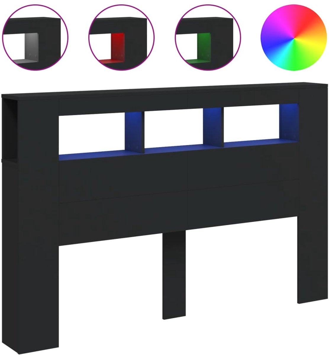 vidaXL - Hoofdeinde - met - LED - 160x18,5x103,5 - cm - bewerkt - hout - zwart