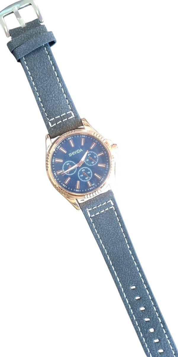 Horloge - quartz - PU band - blauw - unisex