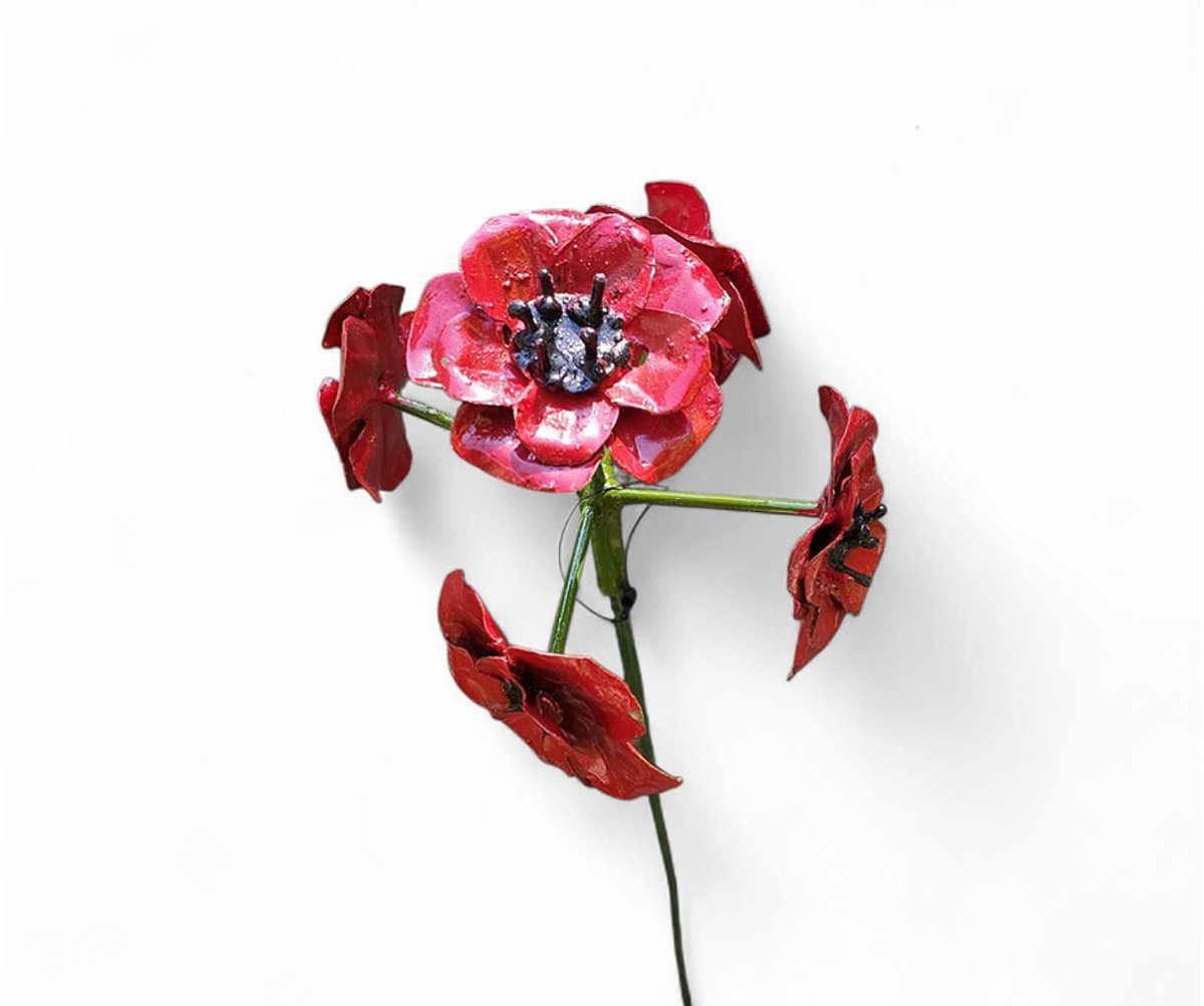 Floz tuinsteker metalen bloem - rode bloem tuinsteker - duurzame tuindecoratie of grafdecoratie - fairtrade