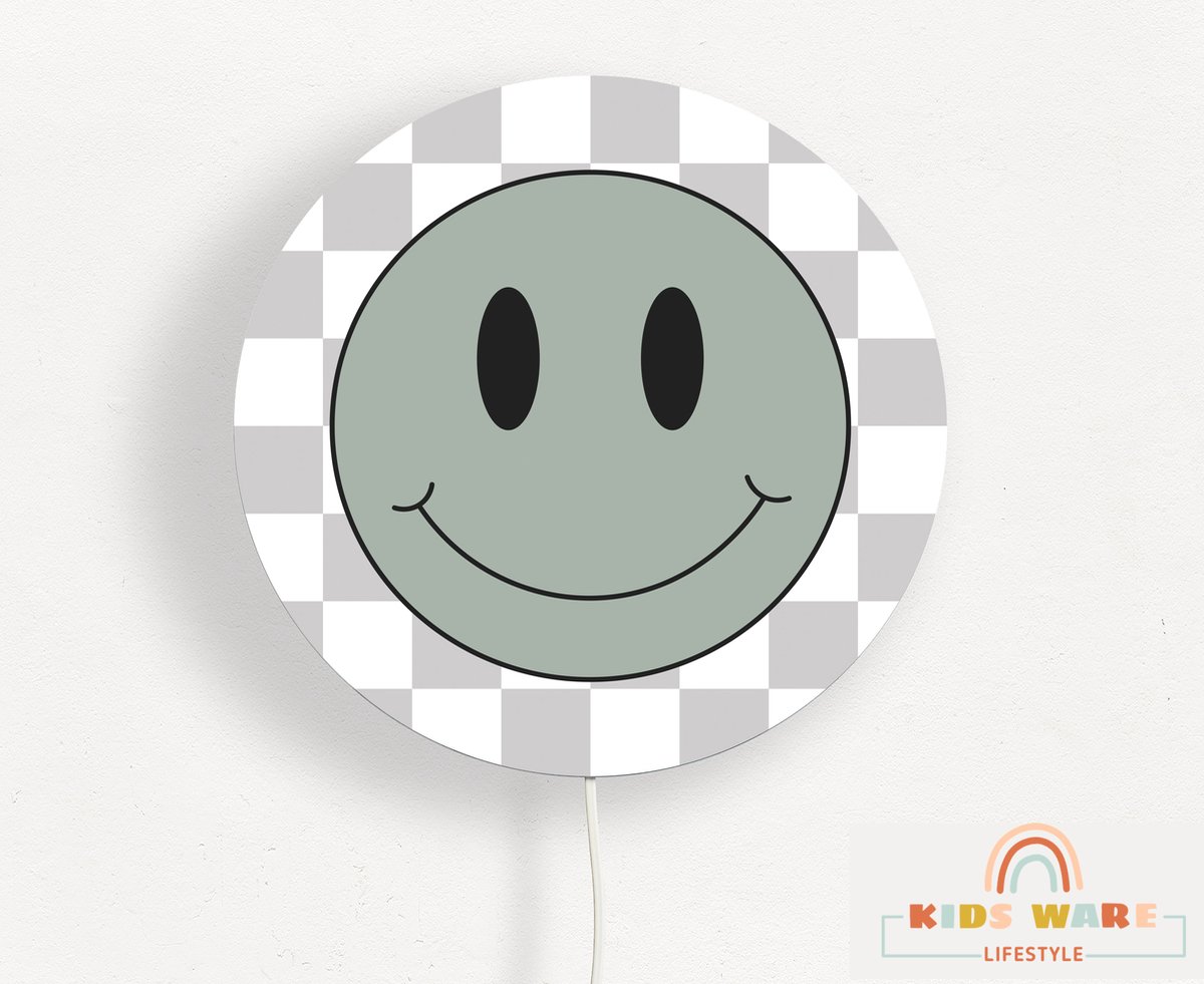 Wandlamp Rond - Smiley- Kinderkamer verlichting - Early Dew - ø 30 cm Wandlamp - Verlichting - Retro Smiley Thema - Kinderkamer wandlamp - Babykamer wandlamp