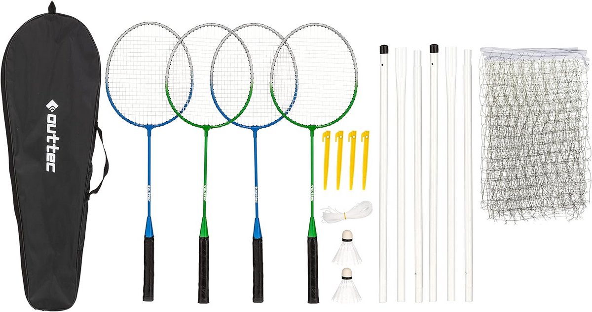 Complete Badminton Set met Net, 4 Rackets, Shuttle en Tas voor Buiten