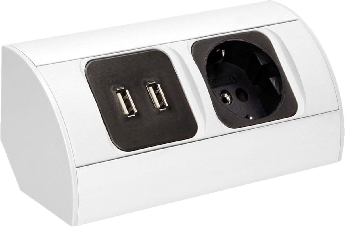 Opbouw Hoekstopcontact met 2 USB Opladers - 16A 3680W