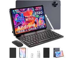 DOOGEE U11 VIP - Tablet - 16 GB RAM + 128 GB ROM - Tablette met toetsenbord- Android 15 - 11 inth 90Hz - 8580 mAh - Ultradunne 7,9 mm - inclusief muis - Stylus - Beschermhoes - Schermbeschermer - Grijs