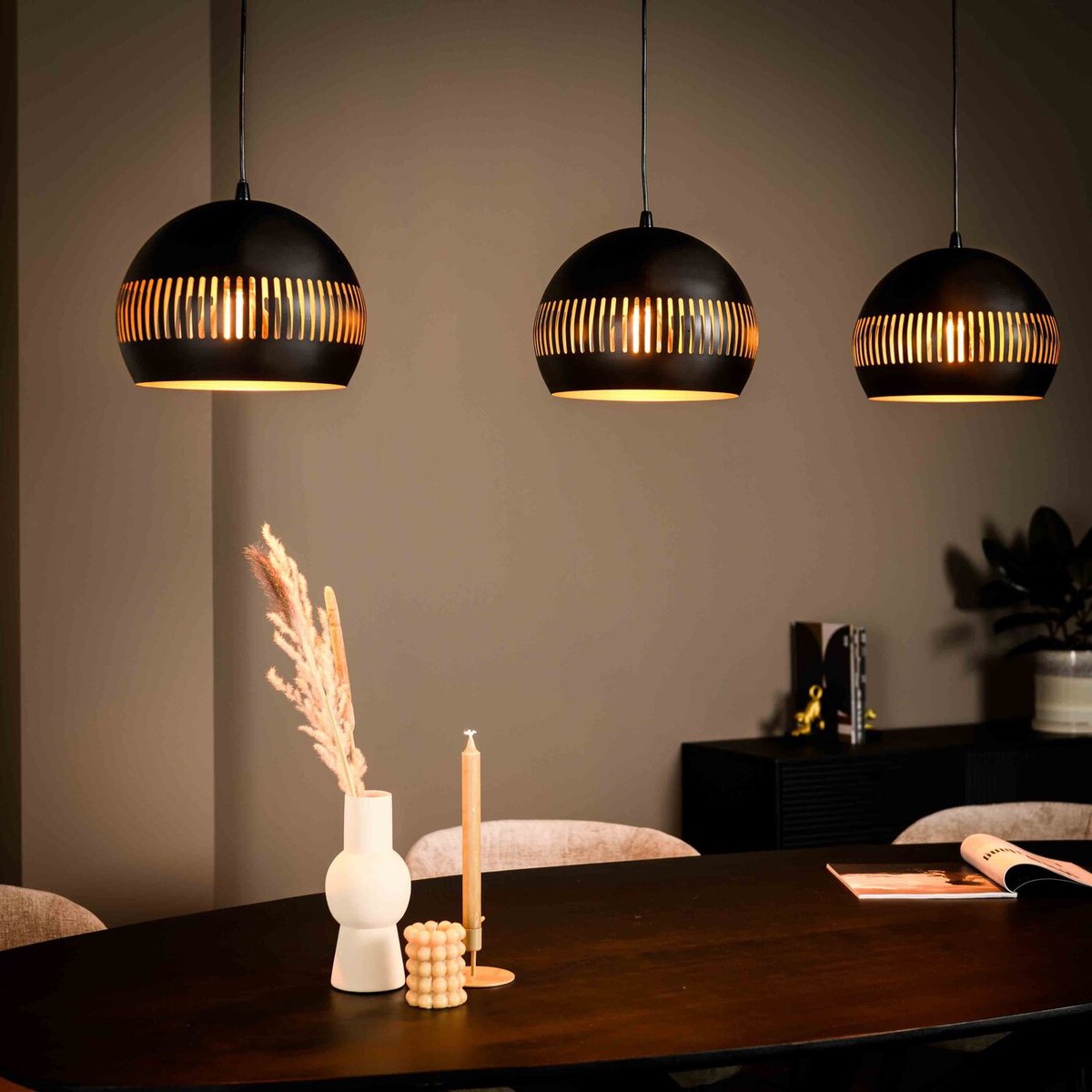 Hanglamp 3-Lichts Zwart - Staal - 140x30x125cm - Hanglamp Mackham - Giga Meubel