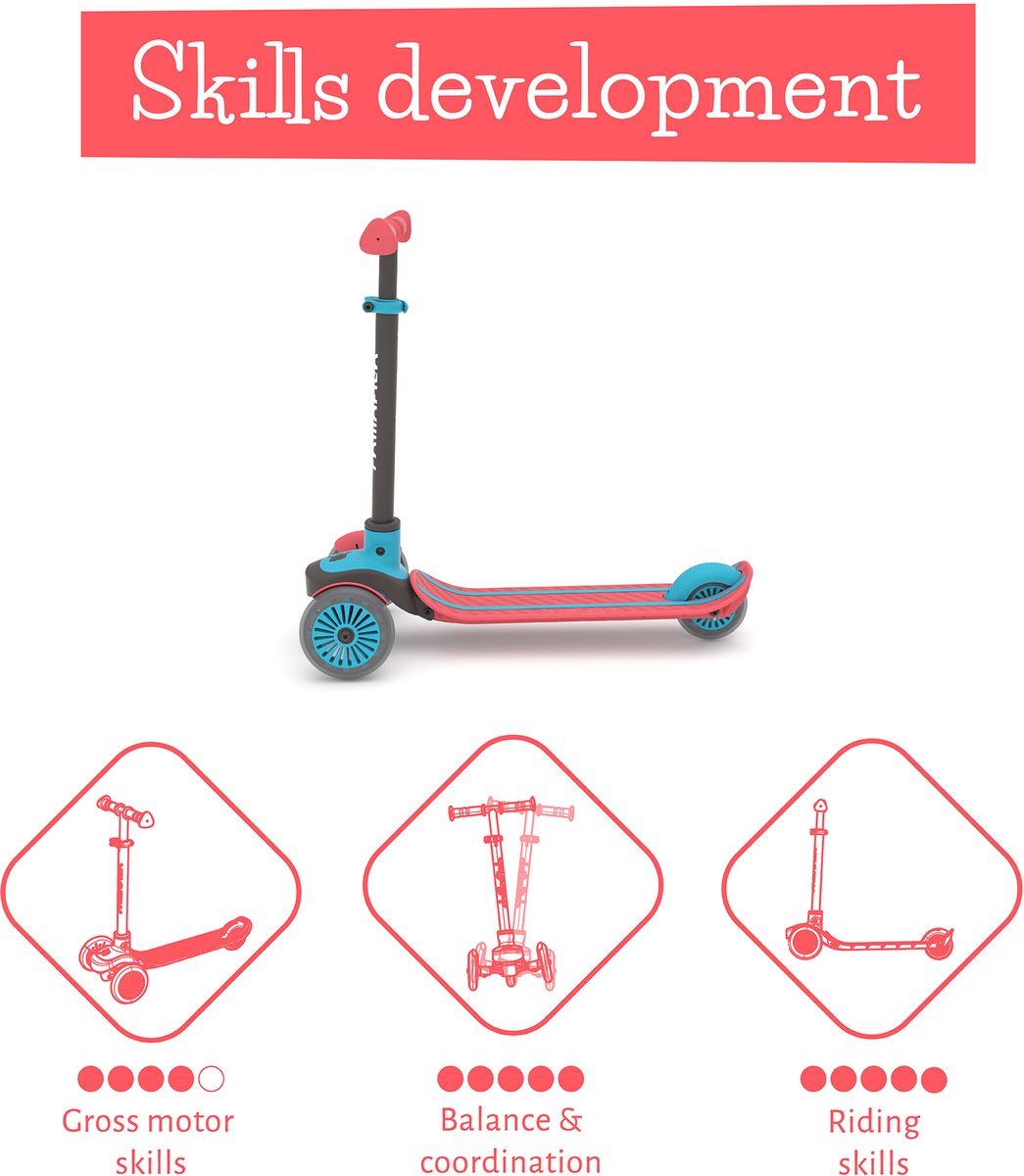 Chillafish Kinderstep 3 Jaar met drie wielen - Rood Blauw - Lichtgewicht step met afneembaar stuur en voetrem - Aanpasbaar in hoogte - Leun-om-te-sturen - Extra grip handgrepen - Model Scotti — afbeelding 3