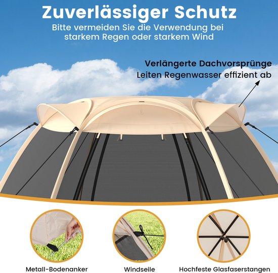 COSTWAY Pop-up tent voor 4-6 personen, opvouwbare outdoor campingtent met rondom mesh en draagtas en zonnedak, strandtent voor tuin, terras, achtertuin van Merkloos — afbeelding 3