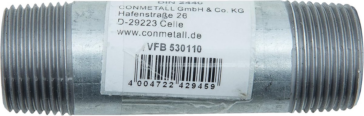 Verzinkte buisnippel 1 inch x 100 mm voor sanitairinstallaties