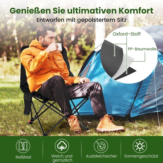 COSTWAY Campingstoel, opvouwbaar, gevoerde klapstoel met 2-traps verstelbare rugleuning en zijzak, visstoel met draagtas, 150 kg draagvermogen, vouwstoel voor kamperen, vissen van Costway — afbeelding 4