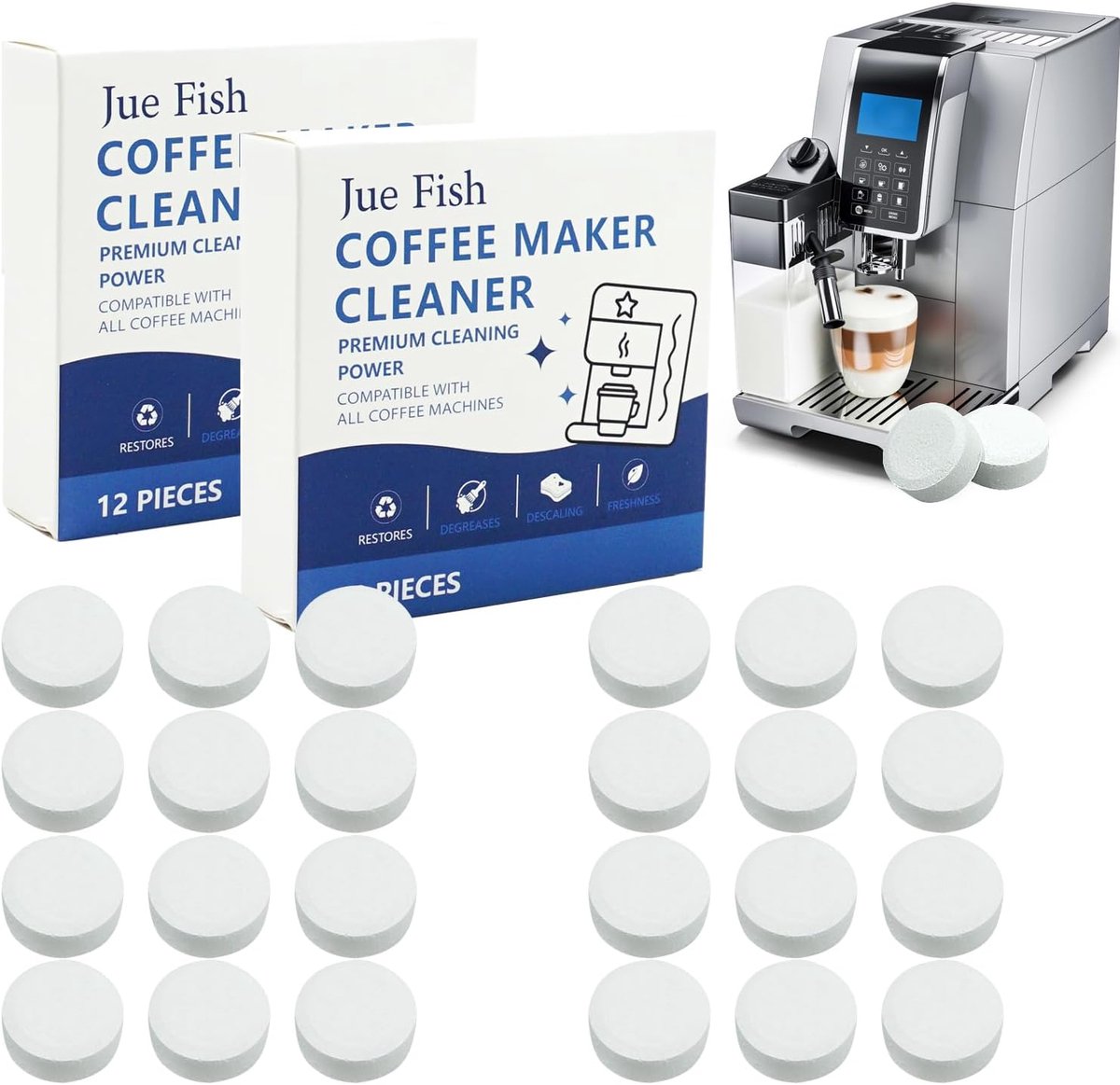 Reinigingstabletten - 24 stuks - 3-fasen reiniging voor koffieautomaten - compatibel met Jura-apparaten - regelmatige reiniging voor apparaatonderhoud en aromaopslag