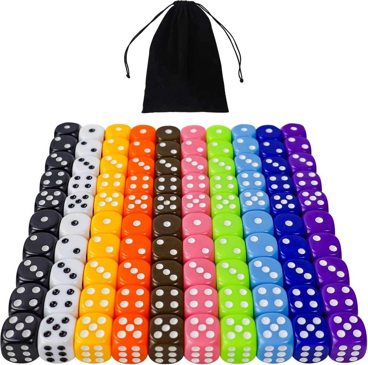 100 Kleurrijke D6 Dobbelstenen Set (16mm) met Opbergzak - Voor Bordspellen en Rollenspellen