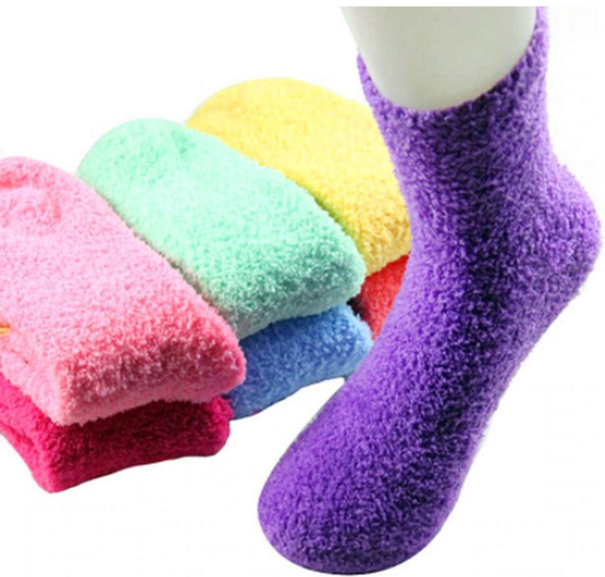 Fluffy sokken dames - 5 paar - Huissokken - bedsokken - Drukvrije boord - paars - roze - groen - roze - blauw - 36 - 40 - cadeau voor haar - geschenk vrouwen - gift - zacht - extra zacht
