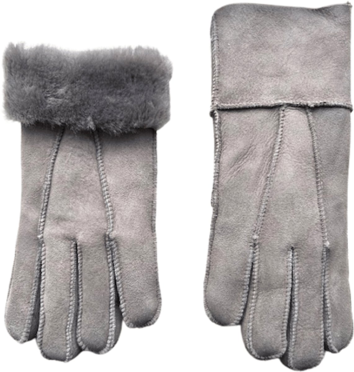 Lammy handschoenen dames - Leren handschoen dames winter - Wol - Winddicht en waterafstotend - Grijs - Maat M