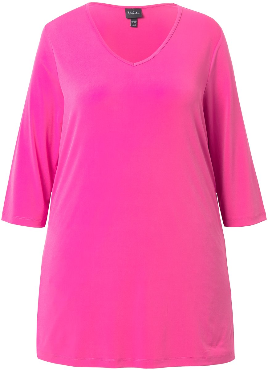 Ulla Popken - Dames - Longshirt A-lijn V-hals 3/4-mouwen - Roze - Maat 42+
