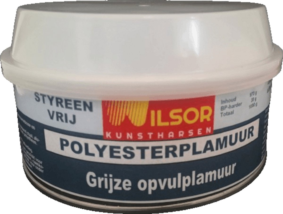 Wilsor Polyesterplamuur Grijze Opvulplamuur -styreen vrij- 2kg.