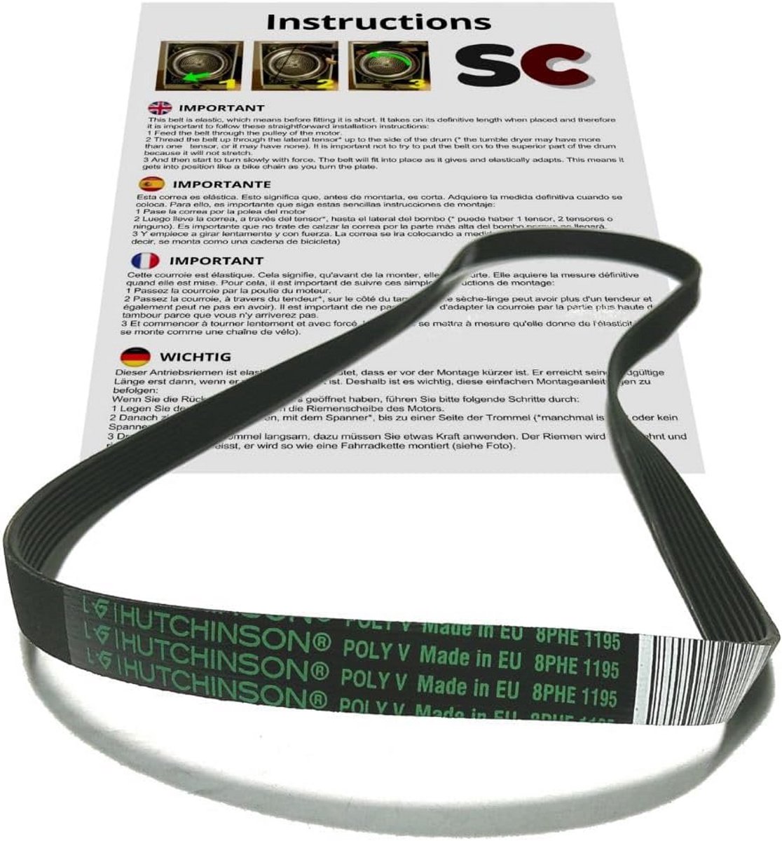 Elastische Wasmachine Aandrijfriem 8PHE 1195 mm