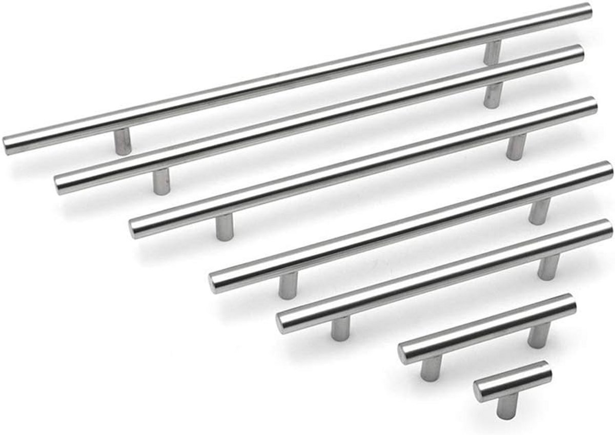 6x RVS T-Balk Meubelgrepen 96mm Zilver - Kast- en Ladegrepen In RVS
