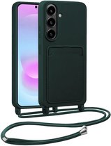 Hoesje Geschikt voor Samsung A37 Hoesje Siliconen Case Met Koord - Hoes Geschikt voor Samsung Galaxy A37 Hoesje Backcover Met Telefoonkoord - Telefoonhoes - Donkergroen