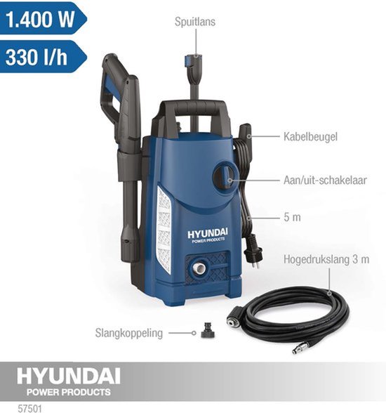 Hyundai 57501 Hogedrukreiniger, 105 bar, 1400W