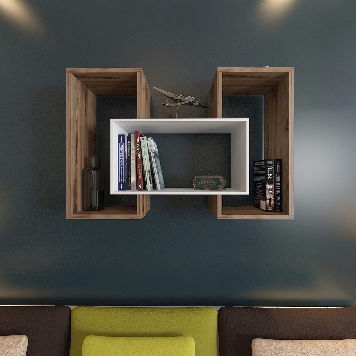 Zwevend Wandrek met 5 Vakken - Walnootlook en Antraciet - Houten Boekenkast voor Woonkamer