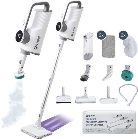 Q-wave Qx01 Stoomreiniger tapijtreiniger vlekkenreiniger - 10 in 1 - Voor alle type vloeren Bank Badkamer en tapijt- 1500 W - 5 meter stroomkabel - 400 ml watertank