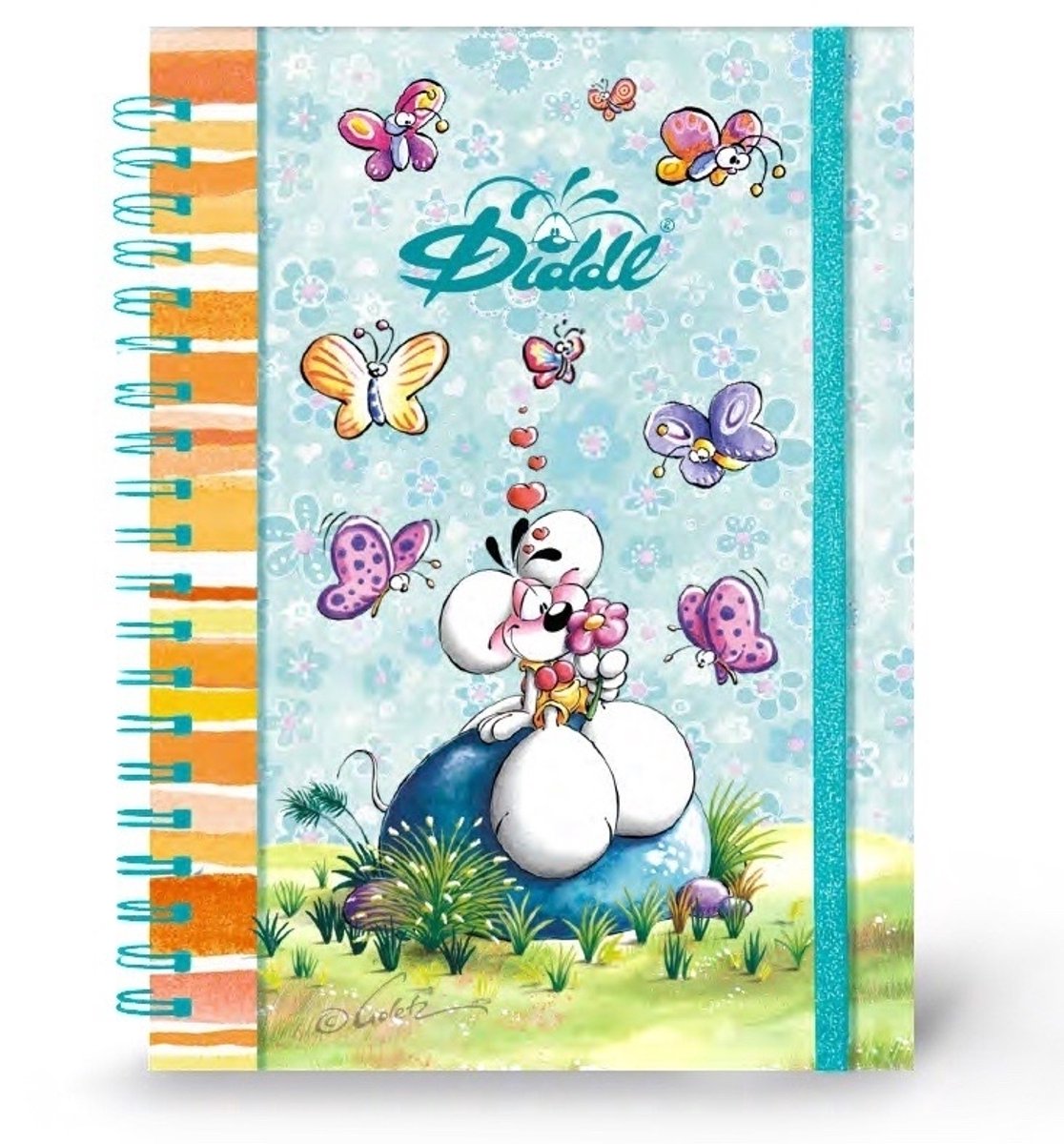 Diddl - notitie boek met glitter - elastieke band - briefkaart formaat A5 - Diddl in turquoise
