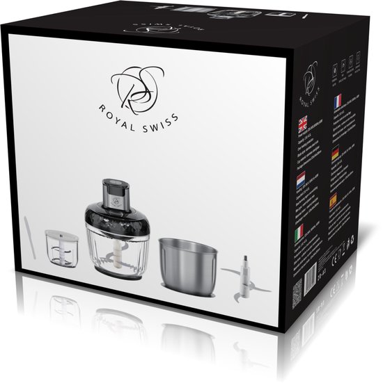 Royal Swiss® Hakmolen - 400W - 2,5L RVS & Glas - 2 Snelheden - Krachtige Food Chopper - Oververhittingsbeveiliging van Royal Swiss — afbeelding 3