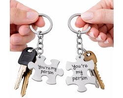Sleutelhanger Set “You’re My Person” 2-Delig – Koppel Sleutelhanger – RVS Zilver – Cadeau voor Koppel, Vrienden of Ouder & Kind