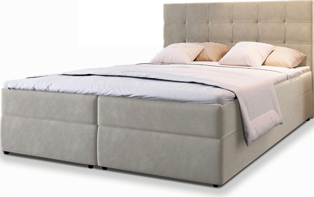 Boxspring GLOS 160x200 cm met matras en topper, bedkasten - Beige thumbnail 8