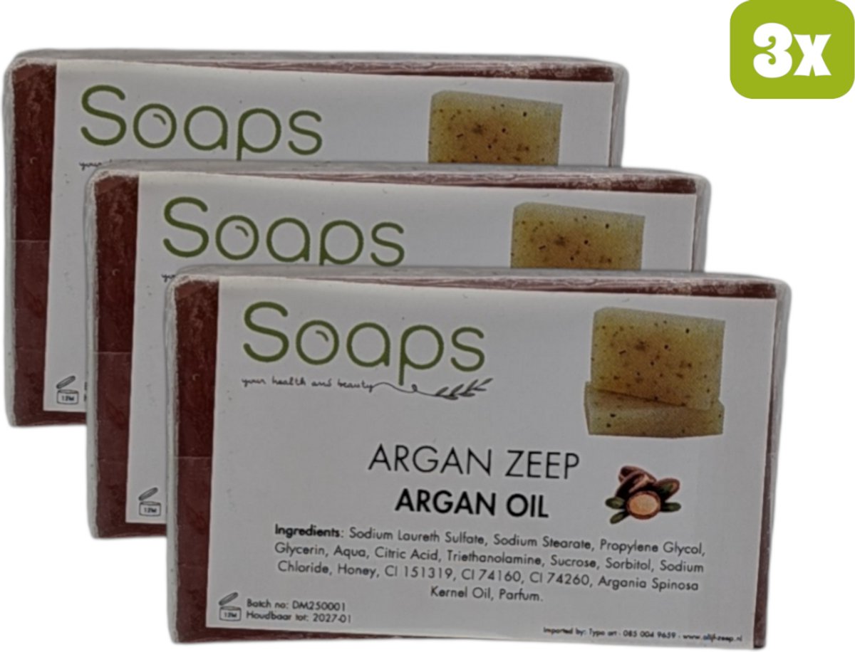 3x Argan Zeep met Arganolie en Honing – Hydraterende en Verzorgende Badzeep voor Zachte, Gevoede en Stralende Huid