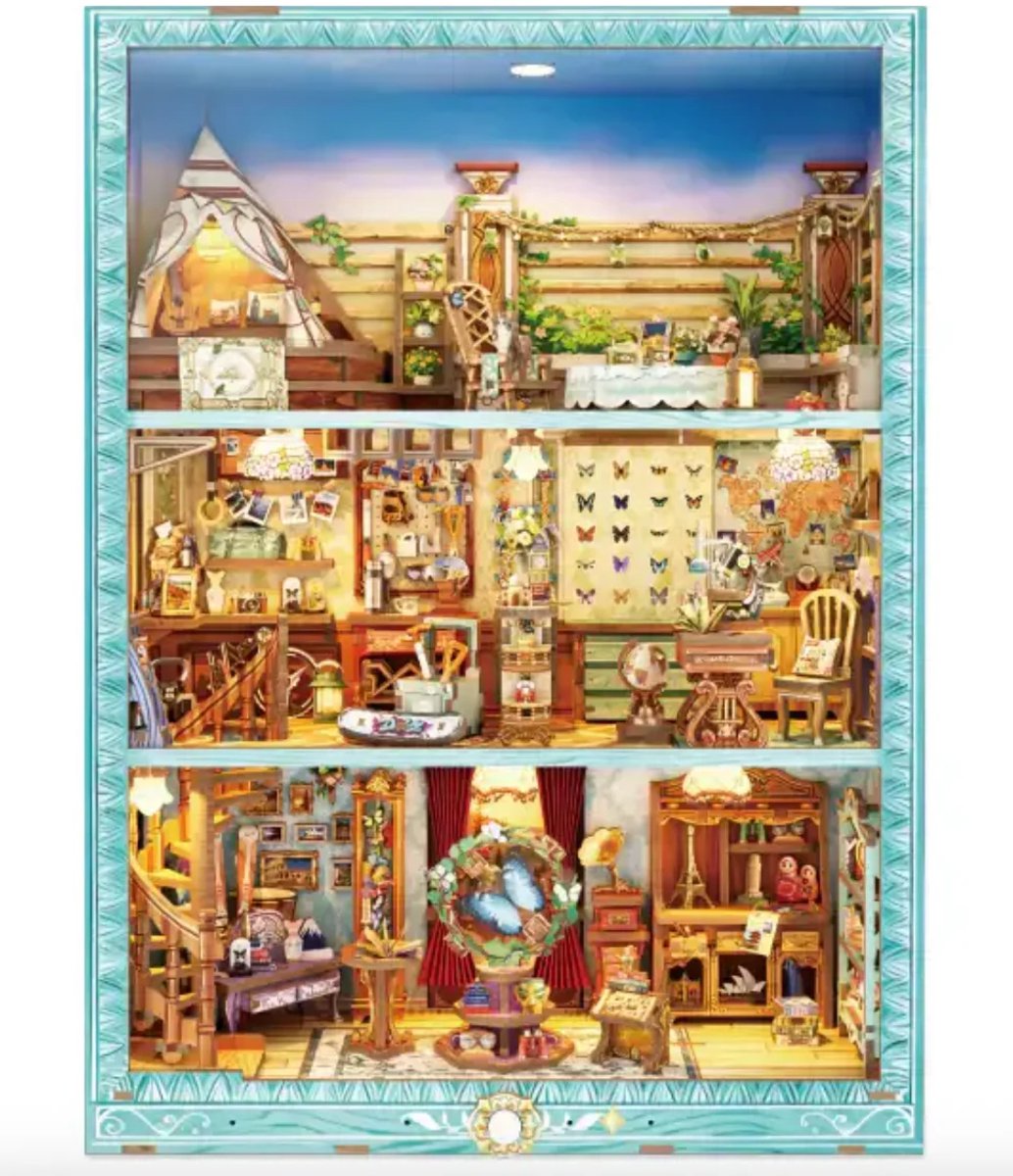 Tonecheer TQ456 Travel Collector Bouwpakket | Miniatuur huisjes pakket modelbouw voor volwassenen | Houten 3D Puzzel | Woonkamer decoratie schilderij | Bewegingssensor led lights verlichting | DIY poppenhuis display collectie