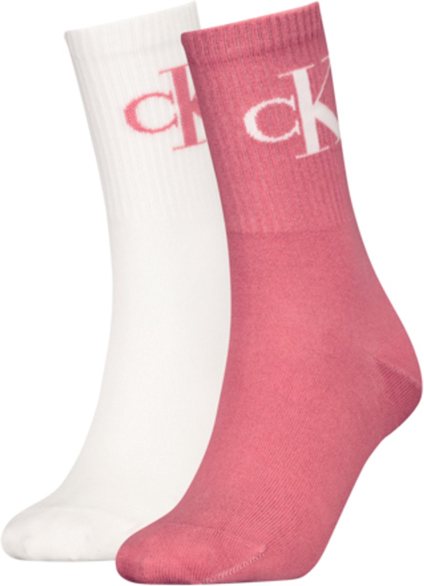 Calvin Klein Jeans Dames Sportsokken 2-Pack Monogram Rose Wit