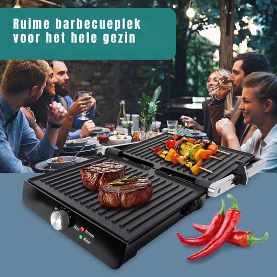 Florixa® Contactgrill met uitneembare platen - Contactgrill - Multi grill - Zilver / Zwart -‎ 35cm x 33cm x 11cm — afbeelding 4