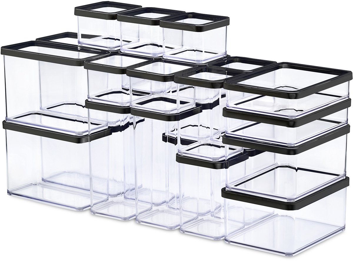 Rotho LOFT - set premium bewaarbussen 24-delig - luchtdicht - vaatwasmachinebestendig- zwart