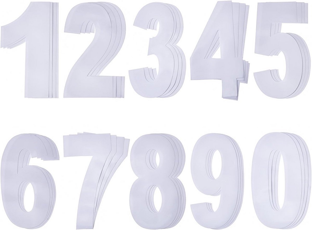 Grote Zelfklevende Nummerstickers Vuilnisbak (0-9) - Wit, Weerbestendig, 40 Stuks