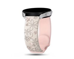 Sterrenlicht roze silicone horloge band dames Geschikt voor serie samsung galaxy watch 7 / 6 / 5 / 5 pro / 4 / FE / ACTIVE / ACTIVE 2 20 mm horloge – bloemen patroon horlogeband – two tone floral engraved design