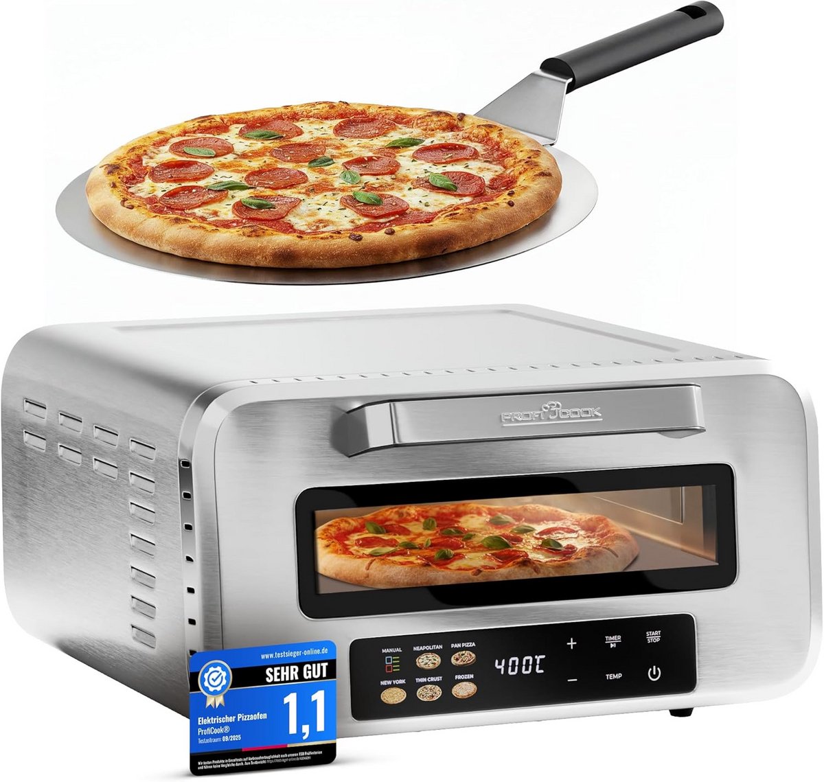 Elektrische Pizzaoven met Echte Pizzasteen tot 400°C voor Snelle Pizza's